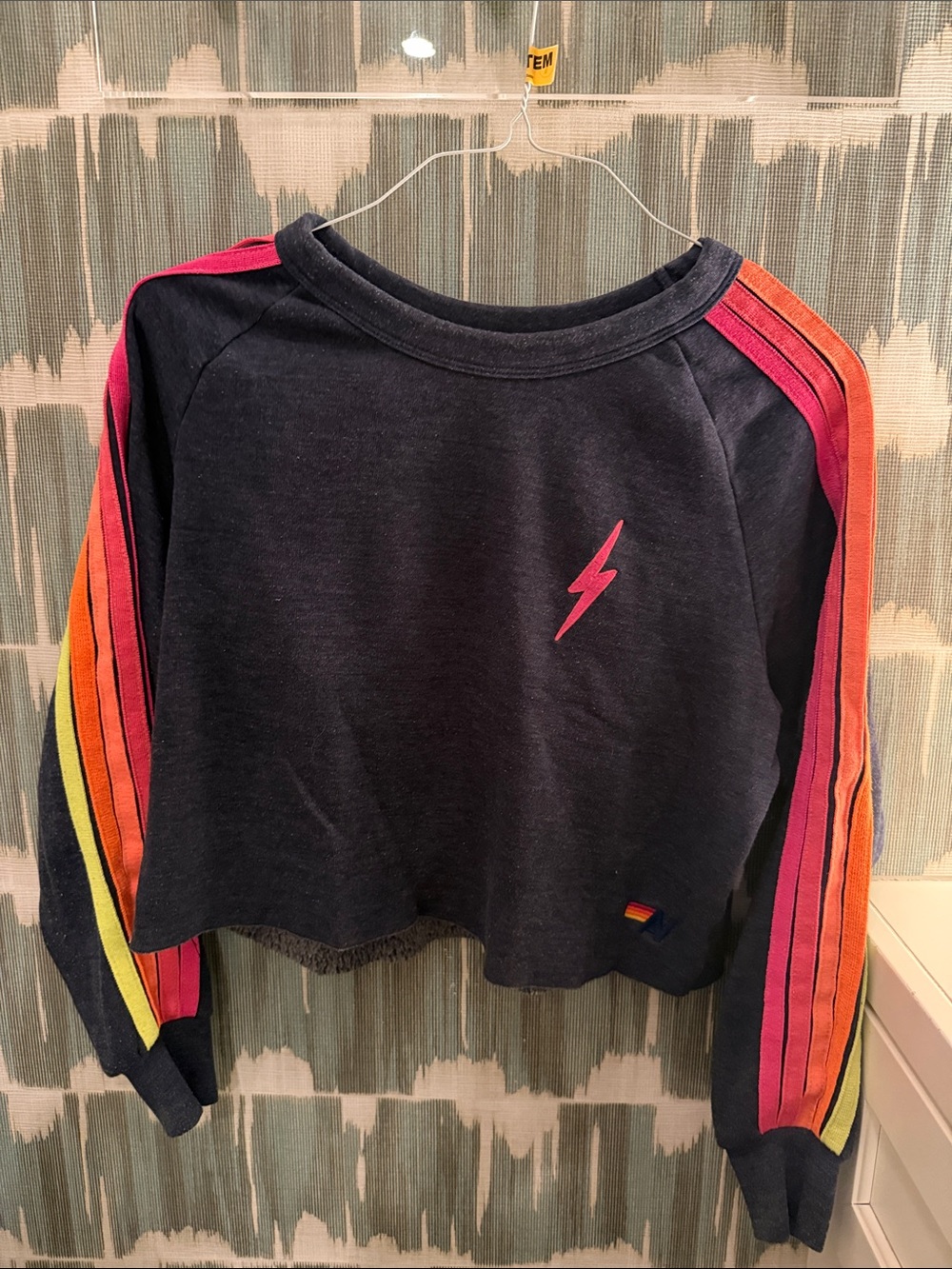 Aviator Nation Black Pullover with Rainbow Stripe Sleeves